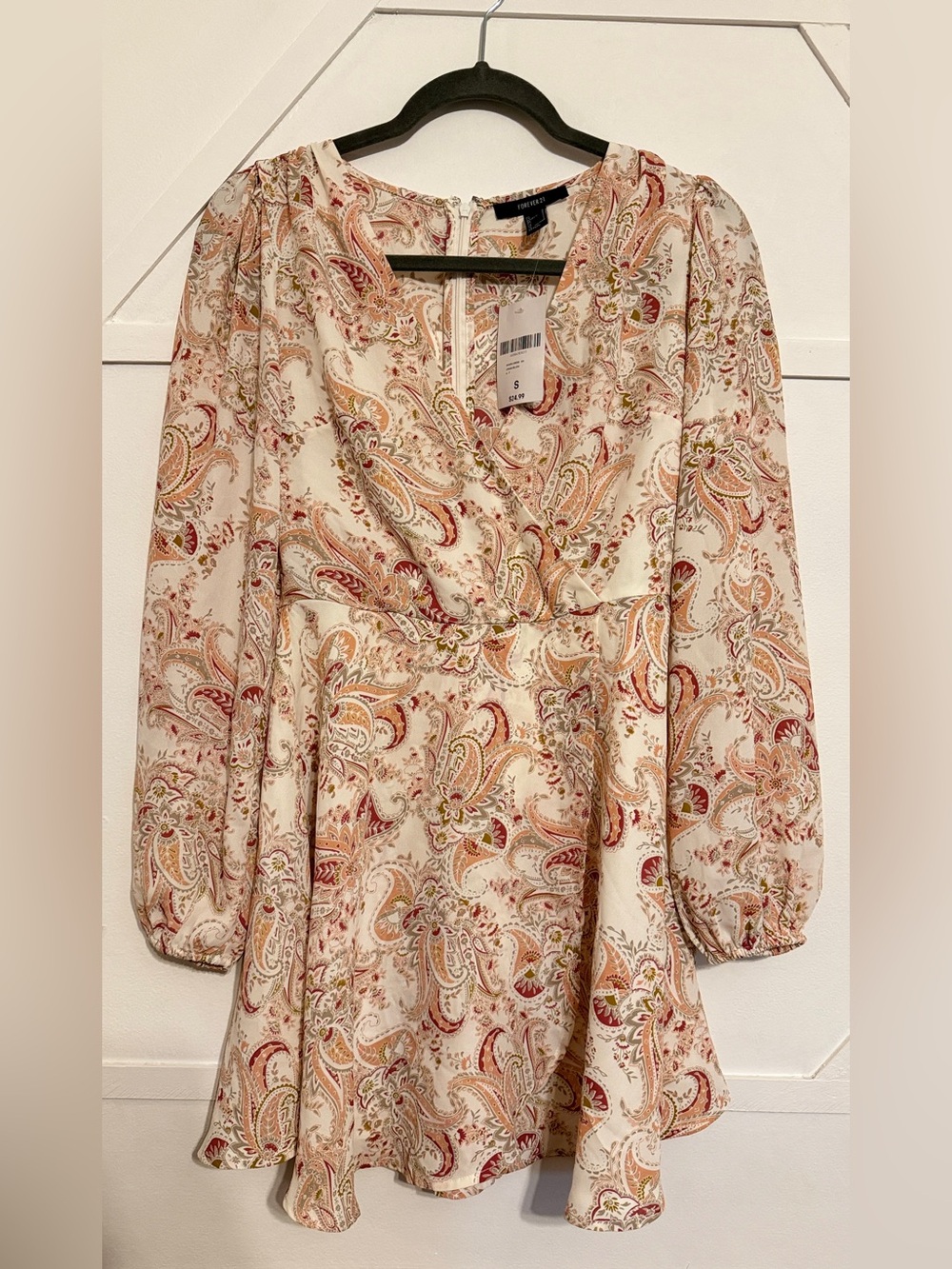Forever 21 Cream Paisley Mini Dress with Rust and Olive Details